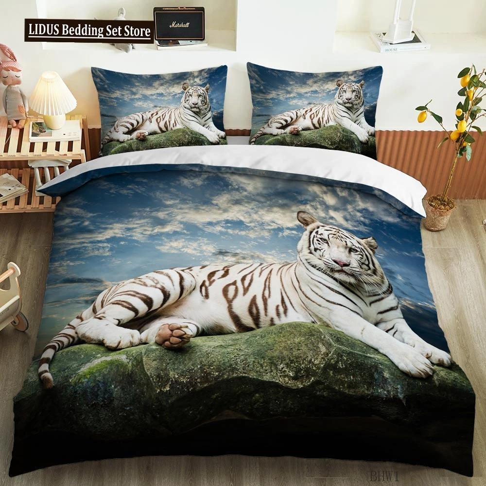 Комплект пододеяльника Тигр Лев Леопард Тема Животные 3D Комплект постельного белья Размер Кинг Куин Для Детей Мальчика Девочки Подростков Полиэстер Чехол для одеяла