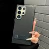 Natural Titanium metal holder leather phone case for Samsung Galaxy S24 S23 S22 Ultra Plus metal button shockproof hard cover