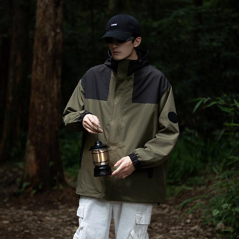 Mountain Couple Jacket Spring and Autumn Outdoor Casual Loose Color Matching Tooling Hooded Jacket Top