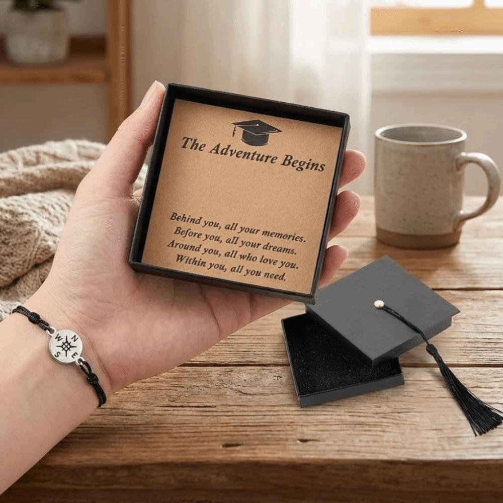 Hand Woven Compass Charm Wristband The Adventure Begins Graduation Party Favors  College Graduation