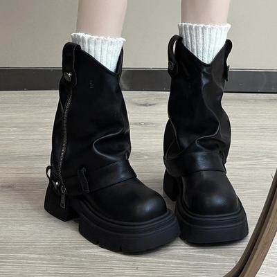 Модные брюки-сапоги весна 2025 новинка нишевый дизайн ретро британский стиль на толстой подошве женские сапоги