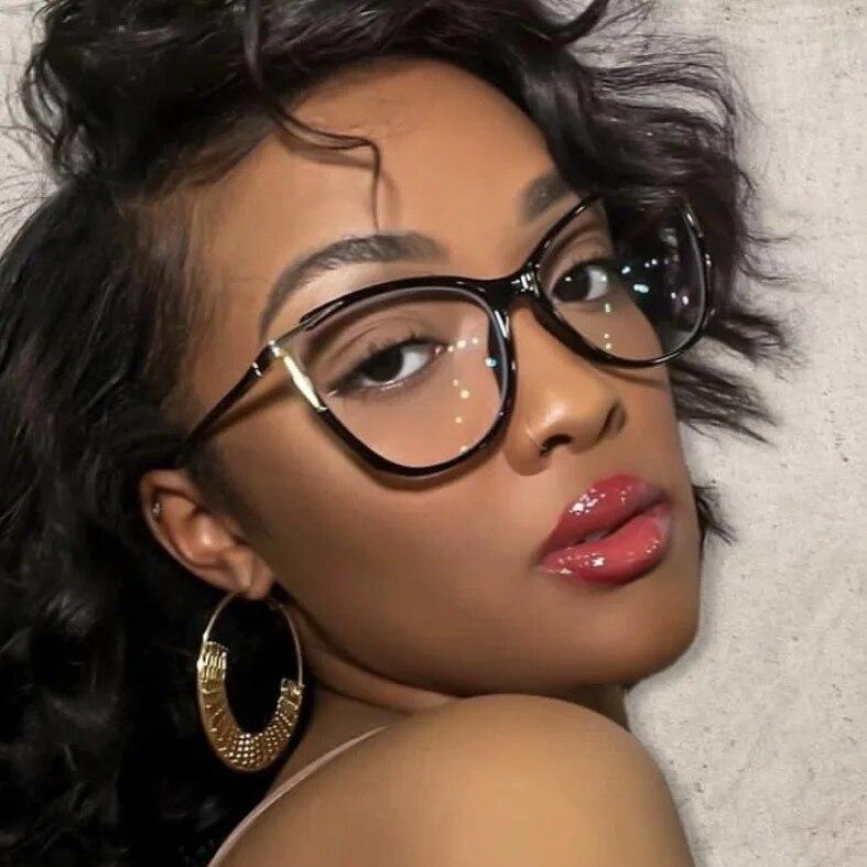 2023 New Fashion Women Anti Light Blue Cat Eye Glasses Frame Retro Hight Quality Luxury Optical Computer Reading Eyeglasses