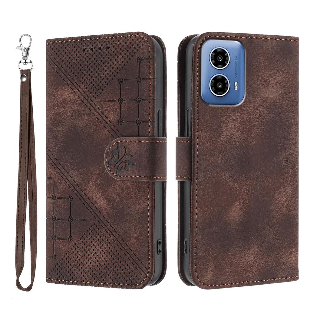 For Motorola Moto G45 5G/Motorola Moto G34 5G Leather Wallet Case Butterfly Flower Imprinted Phone Cover with Strap
