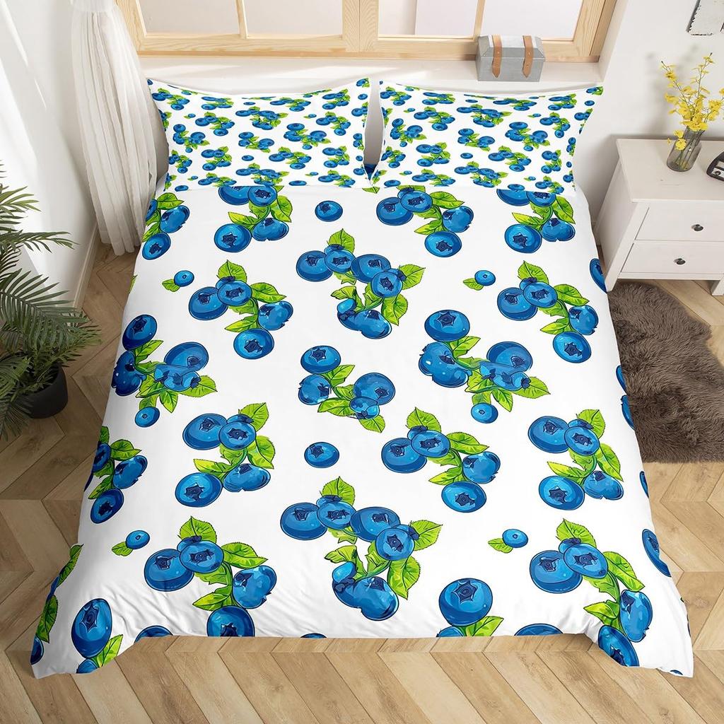 Blueberries Duvet Cover Sets Queen King Lightweight Quilt Covers Bedroom Decor Farmhouse Summer Fruits Bedspread Covers No Quilt