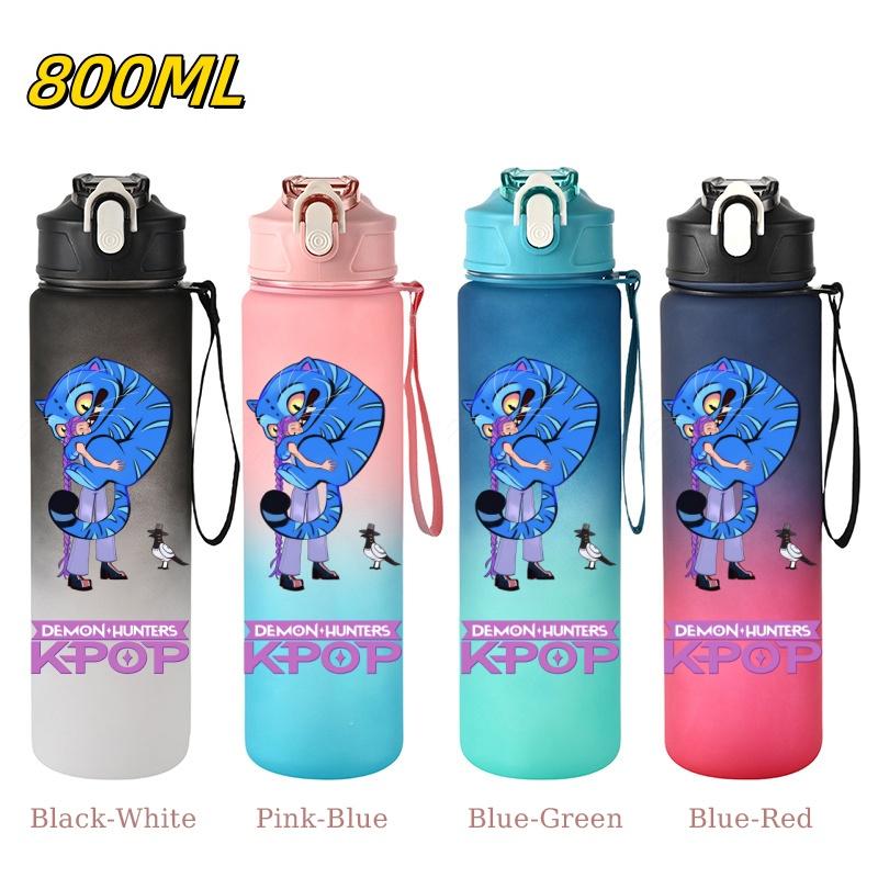 800ML KPop Demon Hunters Gradient Cartoon Pattern Big Capacity Straw Water Cup Outdoor Portable Sports Drink Bottles Travel Mug