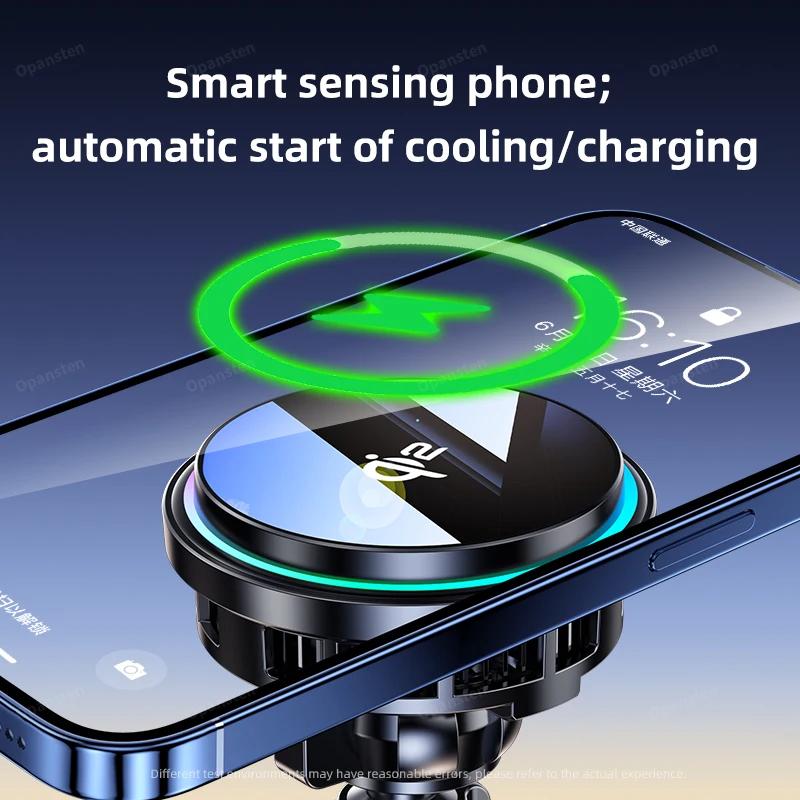 Tempered Glass QI2 Ice Cooling RGB Magnetic Wireless Car Charger Fast Charging Radiator For Magsafe iPhone 12-16 Phone Holder