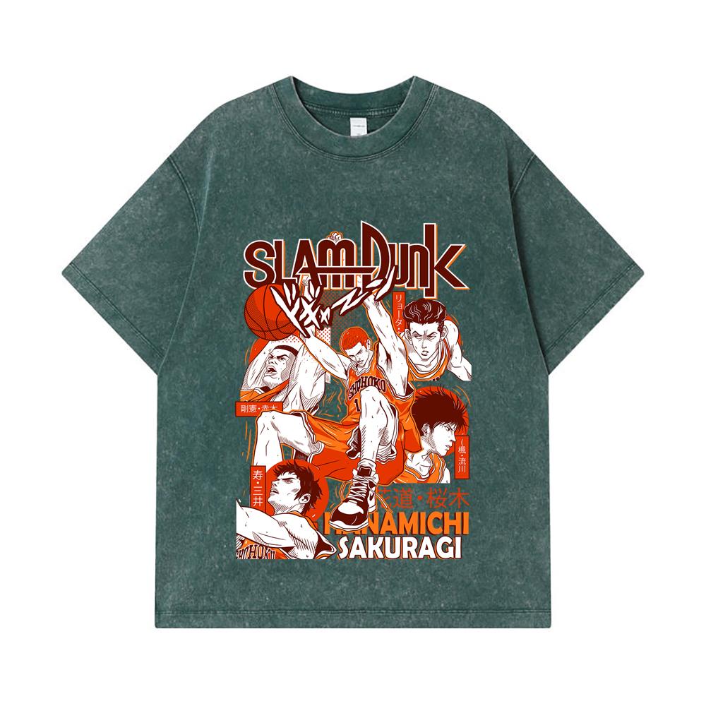 275 GSM Washed T-shirts 100% Cotton Slam Dunk V2 Hanamichi Print Unisex Heavy Cotton T Shirt