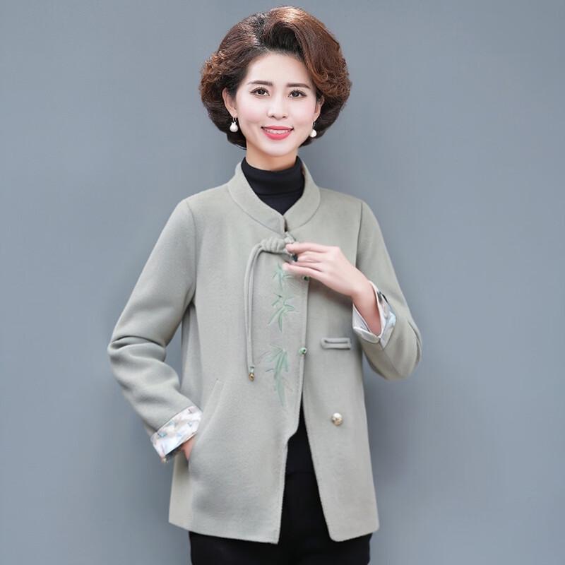 XUEXI New Chinese Style Embroidered Wool Blend Coat