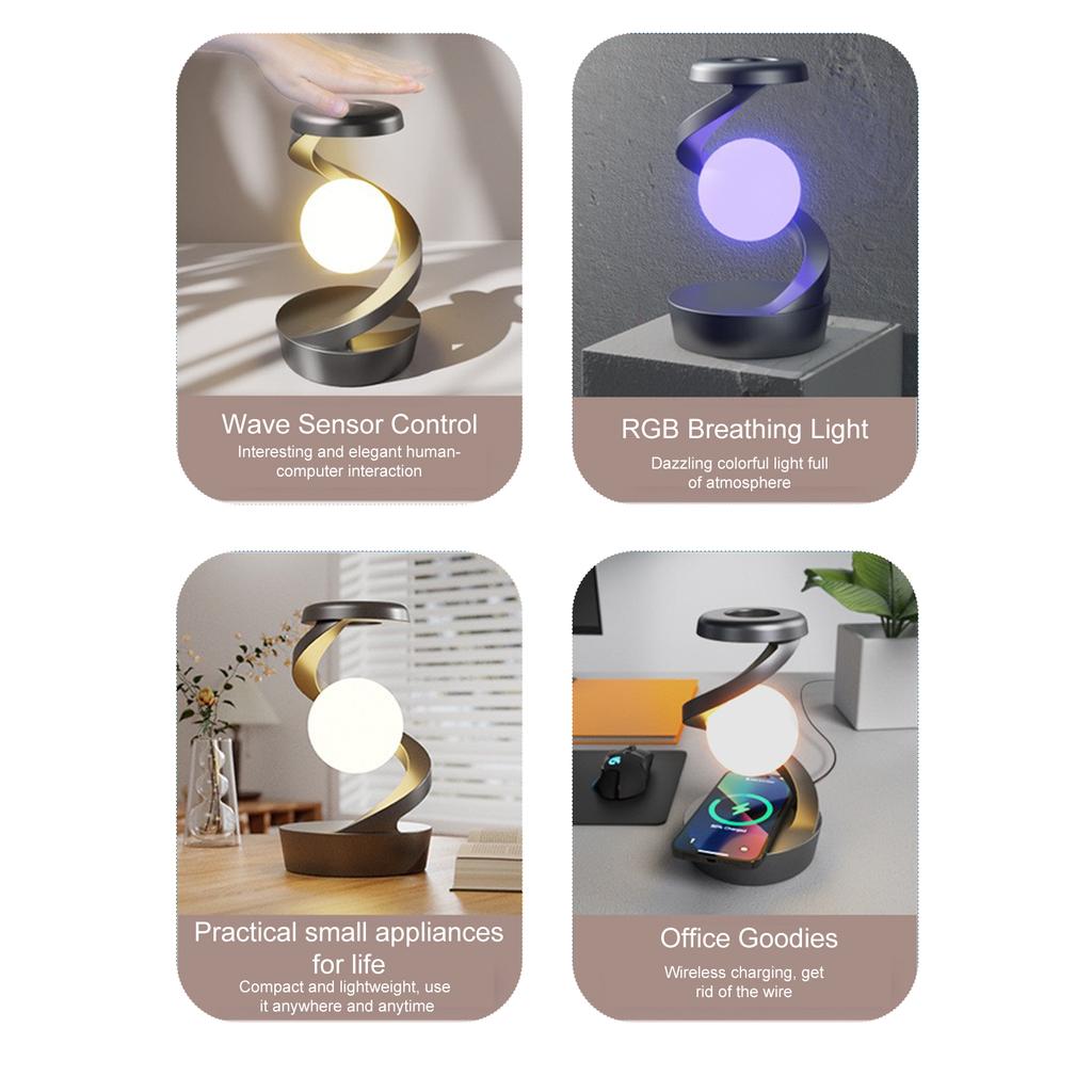 Плавающая вращающаяся ослепительная красочная окружающая подсветка прикроватная тумбочка для лампы Беспроводная зарядка Волна