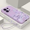 Luxury Purple Flower Case For Xiaomi 13T 11T Pro Poco F6 X6 Pro Funda Redmi Note 14 Pro 5G 13 12 11 Silicone Lanyard Cover