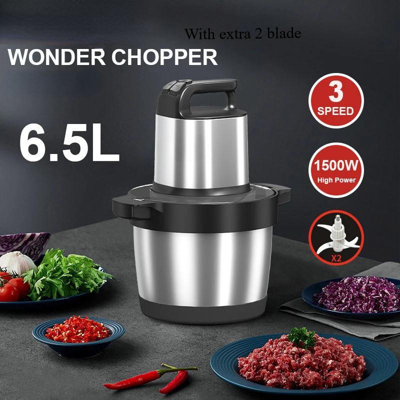 3 Gear Electric Meat Grinders Stainless Steel Kitchen Chopper 6.5L Large Capacity Vegetable Food Processor
