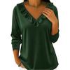 Женские топы с V-образным вырезом, длинным рукавом и рюшами на вырезе, пуловеры однотонные, свободного кроя, бархатная блузка для работы, вечеринки, свидания