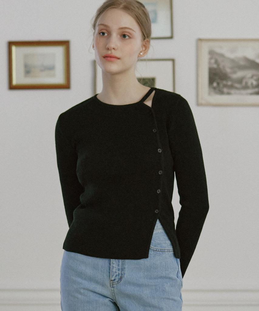 NONLOCAL Cut Out Knit Top - Black