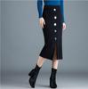 Осенне-зимняя женская вязаная юбка миди с темпераментной грудью, женская юбка с высокой талией и плотными карманами, тонкая юбка на один шаг до бедра