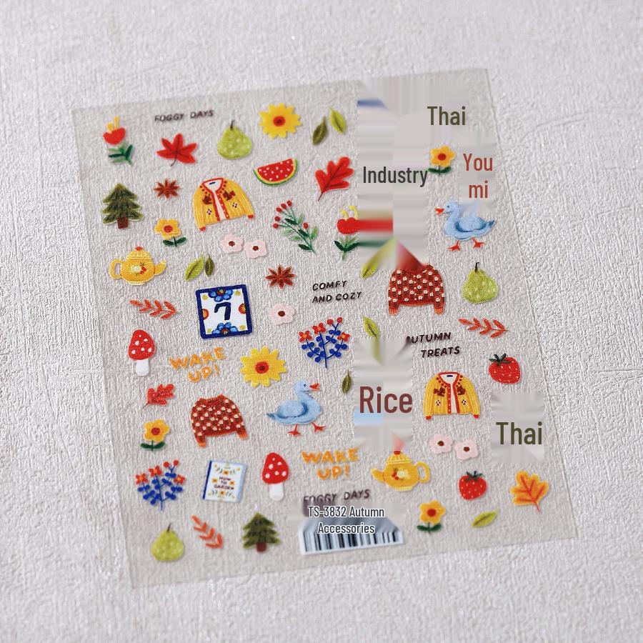 TENSOR Осенняя выпечка Мультяшные наклейки для ногтей - Тонкие, Гибкие, Самоклеящиеся (TS-3831)
