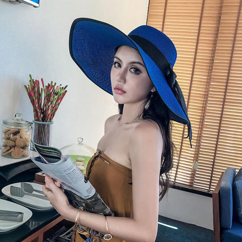Соломенная шляпа с очень широкими полями женская летняя солнцезащитная шляпа-козырек соломенная шляпа пляжная шляпа для отдыха дорожная шляпа от солнца стиль для отпуска