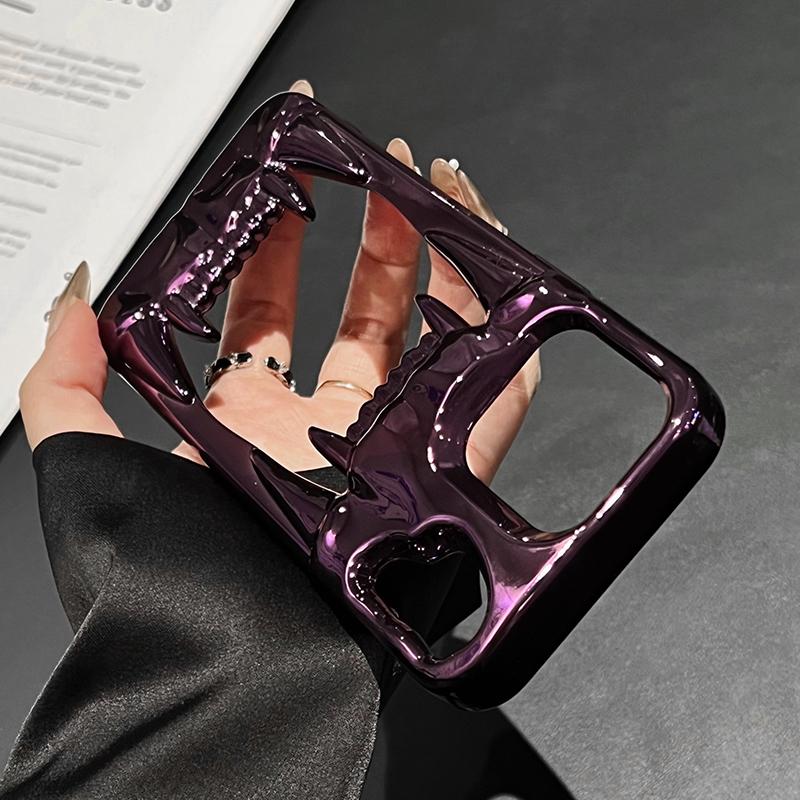 3D Tiger Tooth Hollow Dissipate Heat Phone Case For iPhone 17 16 15 Plus 14 13 12 11 Pro Max 16e Metal Purple Soft Cover