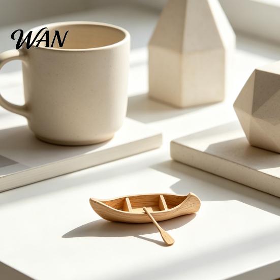 Miniature Canoe Ornament 3D Printed Ornament, Compact Mini Boat Model with Paddle Accessories, Outdoor Scenery Accessory Fine Wood Grain Texture