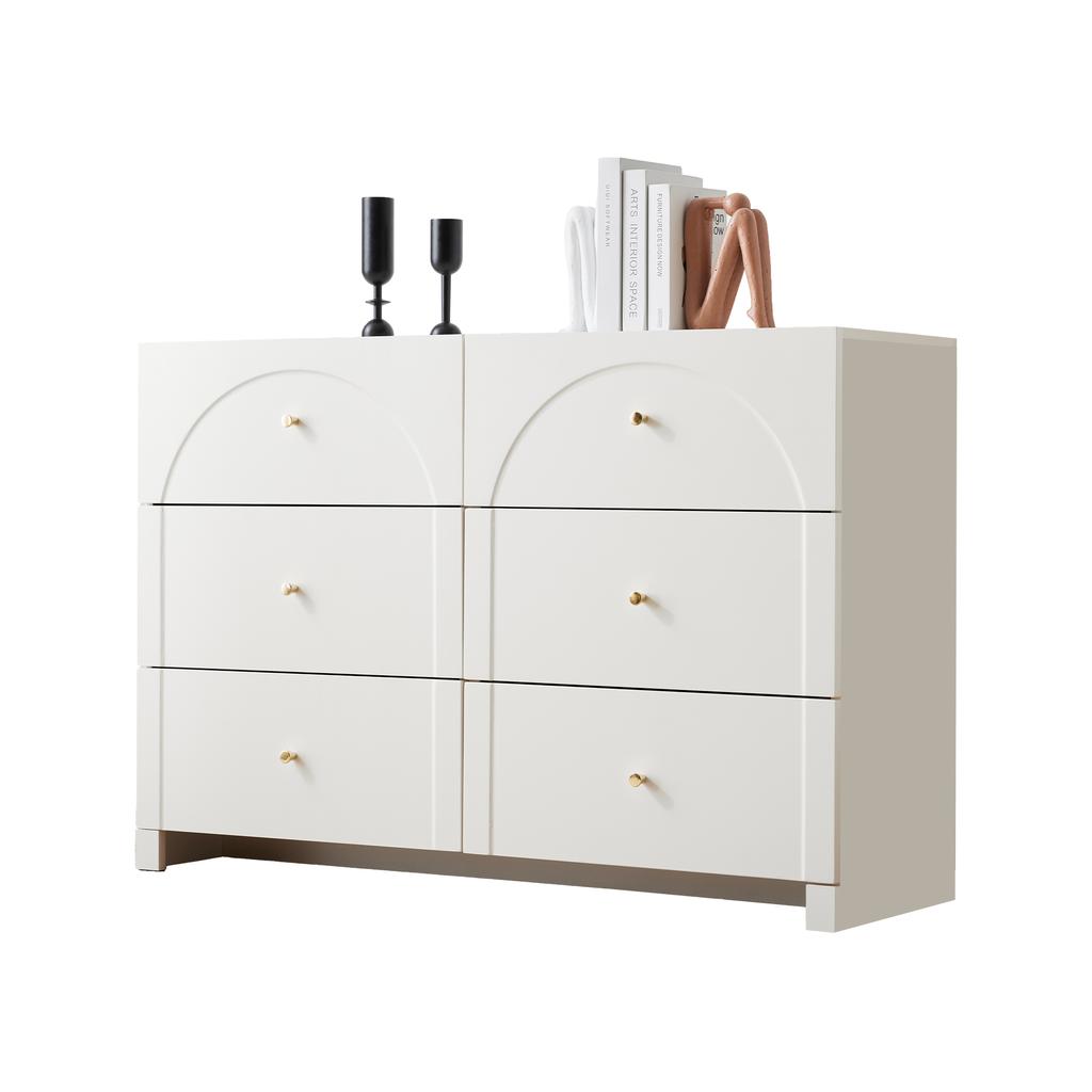 Chest of Drawers with 6 Drawers – White Chest of Drawers with Door and Drawers for Living Room and Bedroom, Dimensions: H82/B120/T40 cm