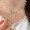 Серебряный браслет с розовым жемчугом, бантом-сердечком и серебряными хлопьями - Милая, очаровательная и универсальная цепочка на ключицу