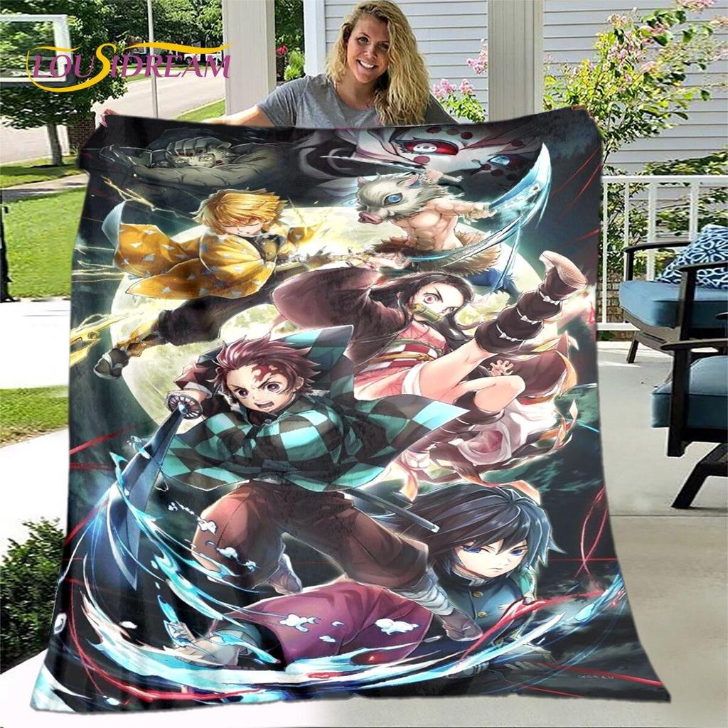 Anime Cartoon Demon Slayer Blanket,Flannel Blanket Throw Blanket,Sherpa Warm Children's Blanket for Living Room Bedroom Beds