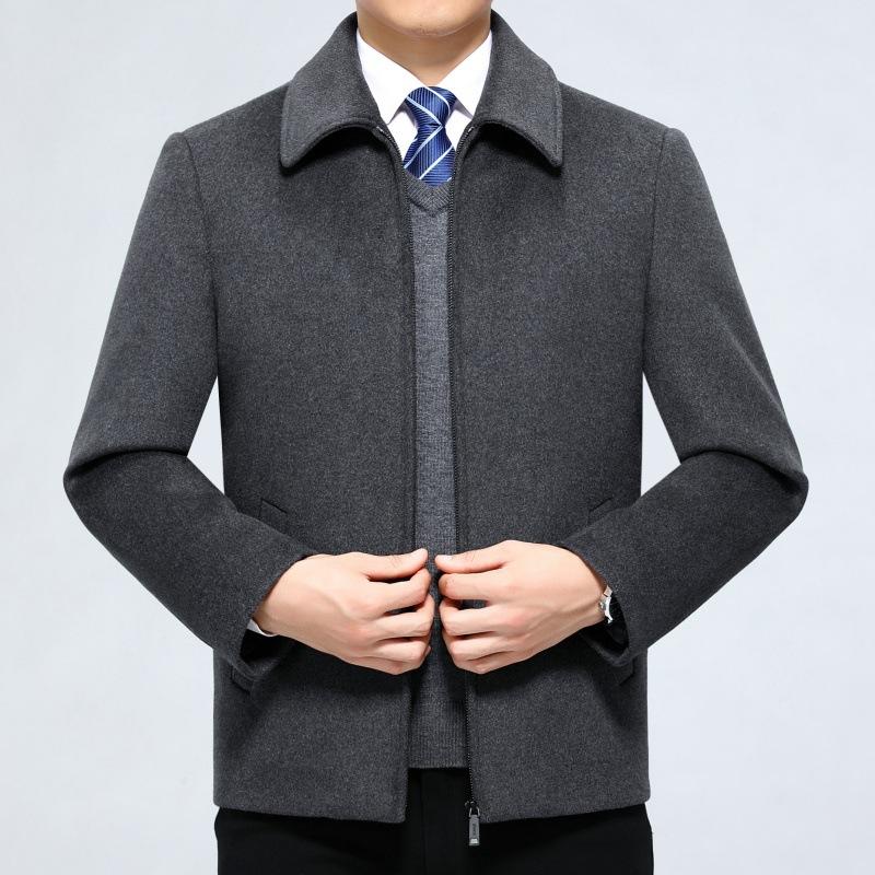 Шерстяная куртка для мужчин среднего возраста, подкладка из утиного пуха, кашемировый лацкан, зимний утепленный верх