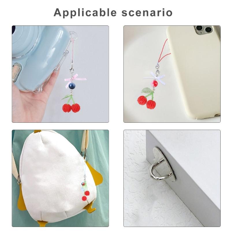 Beaded Cherries Pendant Sweet Phone Chain Strap Hanging Decoration Keychain Lanyard Small Gift for Women Girls