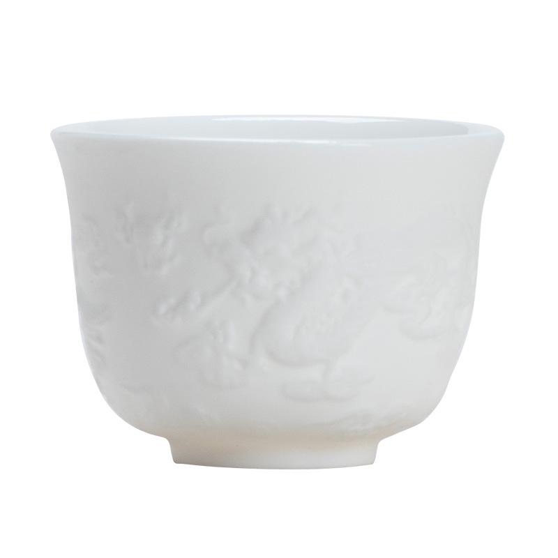 Саловый нефрит белый фарфор рельефная чайная чашка мастер-чашка чашка с драконом и фениксом персональная одиночная чашка вегетарианский обжиг кунг-фу керамика ручной работы чай