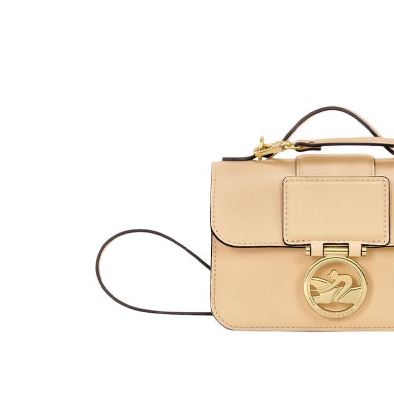 Longchamp Box-Trot Flap Closure Adjustable Shoulder Strap Mini Cowhide Square Bag Women Bags Beige 10174HAU071