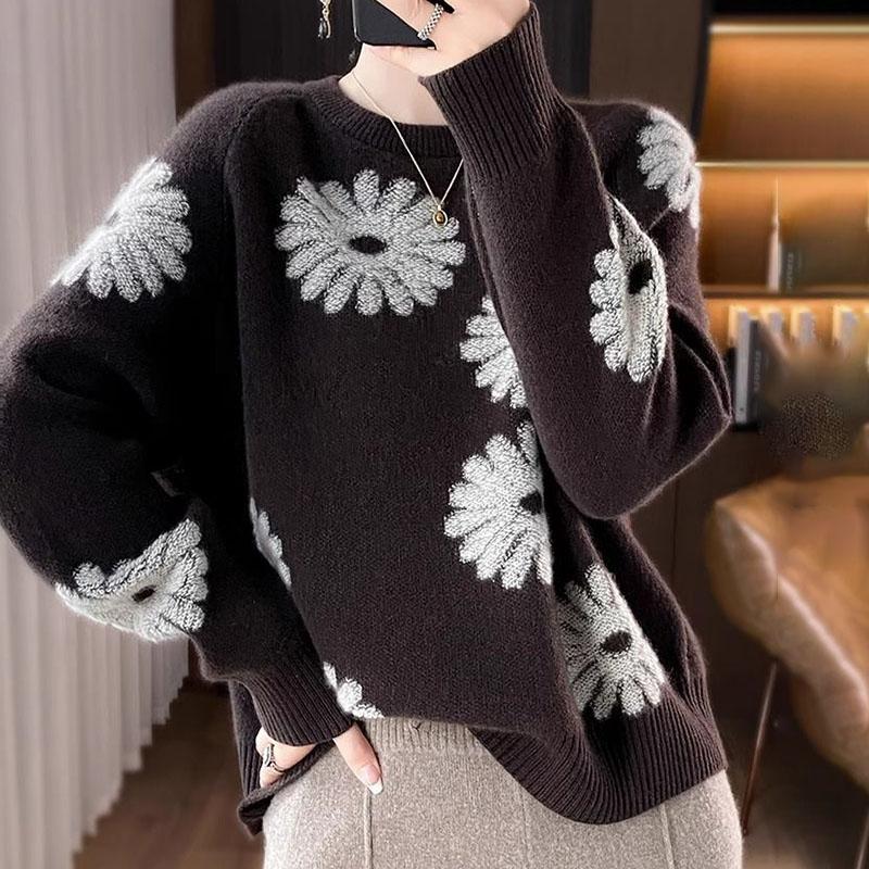 Autumn Winter Women's Sweater Thickened Pullover Warm Knitted Stretchy Long Sleeve Oversize Jumper Tops