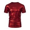 Летняя мужская футболка с глянцевой поверхностью, бронзовая, облегающая, с круглым вырезом, однотонная, с короткими рукавами, пуловер, вечерние, клубные, для выступлений, танцевальная уличная одежда, топ