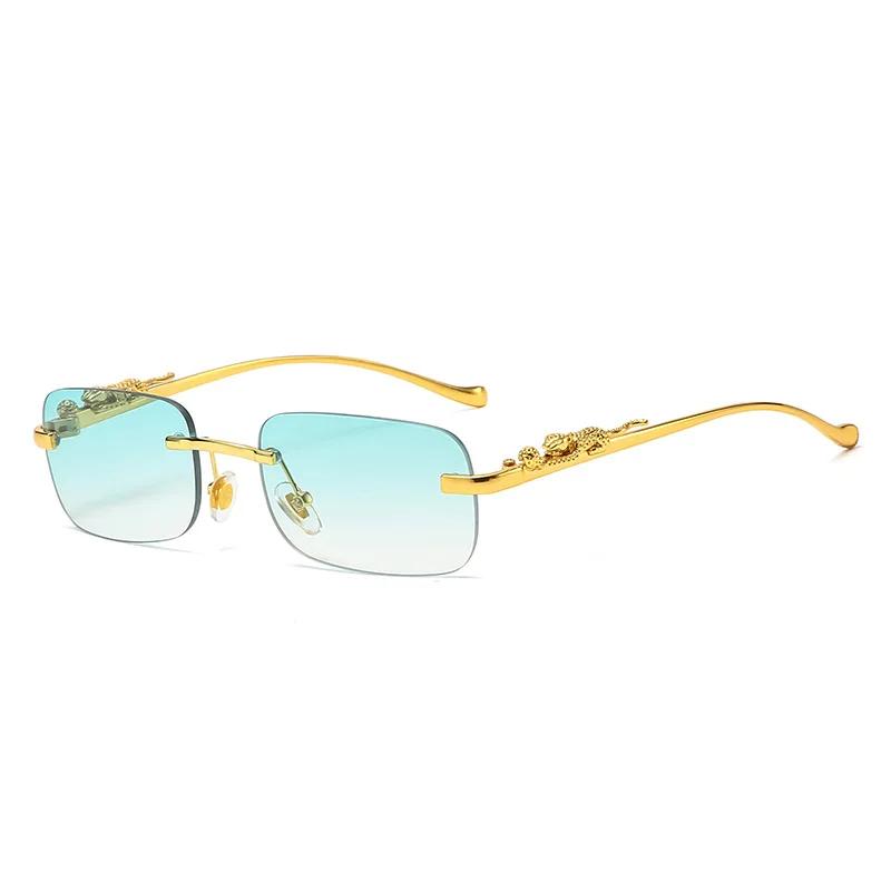 New Rimless Rectangle Vintage Metal Leopard Head Sunglasses Fashion Frameless Tinted Glasses Shades For Women Men