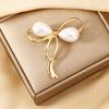 Women Brooch Faux Pearl Hollow Bow Decor Stainless Exquisite Vintage Anti-slip Wear-resistant Coat Collar Hat