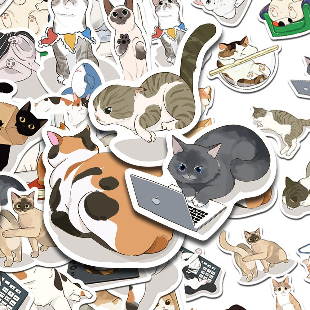 50 шт. Мультяшные наклейки с котами для телефона, ноутбука, скрапбукинга, холодильника, стены, DIY, эстетичные, водонепроницаемые наклейки, креативные подарки
