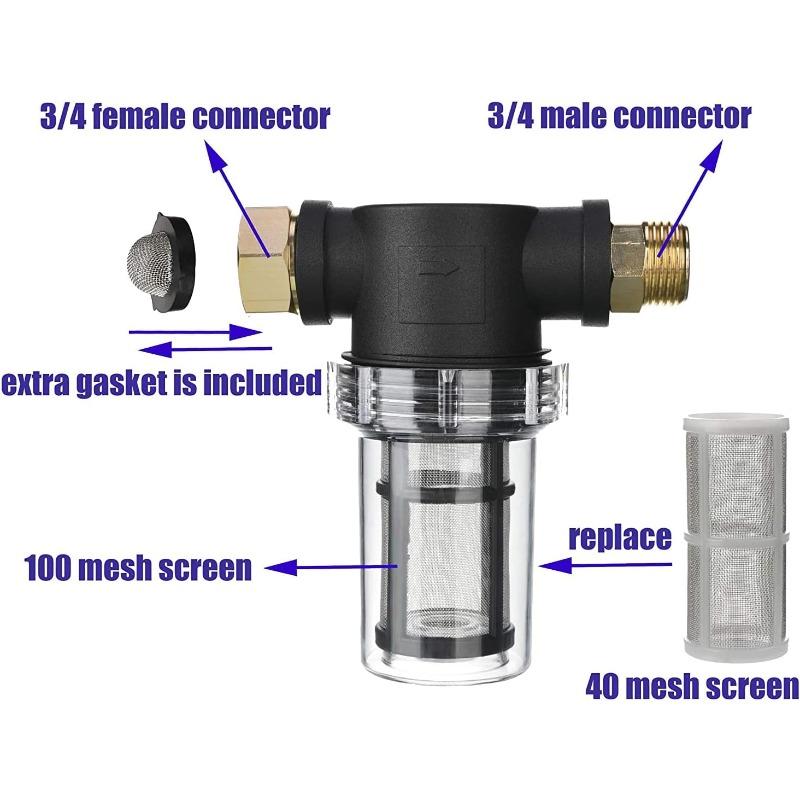 Garden Hose Filter for Pressure Washer inlet Water, Inline Filter for Sediment, 40 Mesh Screen, Extra 100 Mesh