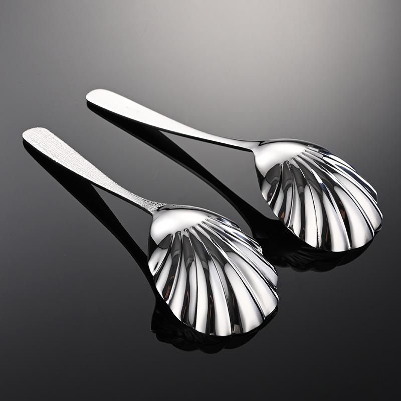 304 Stainless Steel Service Spoon Vegetable Spoon High Value Crack Handle Elegant Shell Lotus Spoon Public Spoon