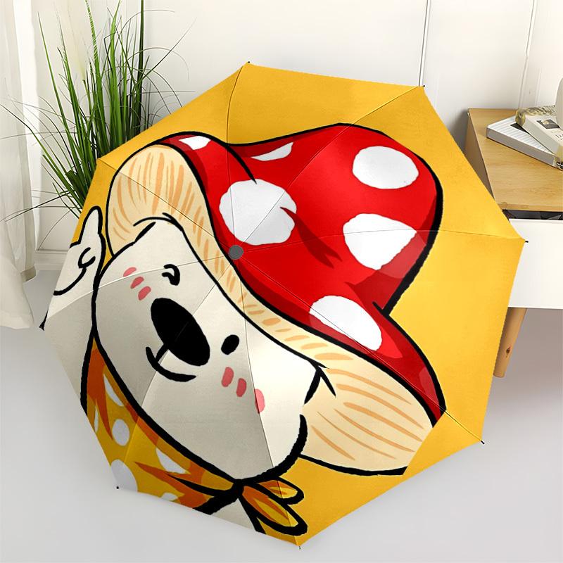 1pc Mushroom Bear Adventure Auto Open/close, 8-Rib Iron Frame, Compact Folding Cute Umbrella All-Season Portable Umbrella for Travel 001