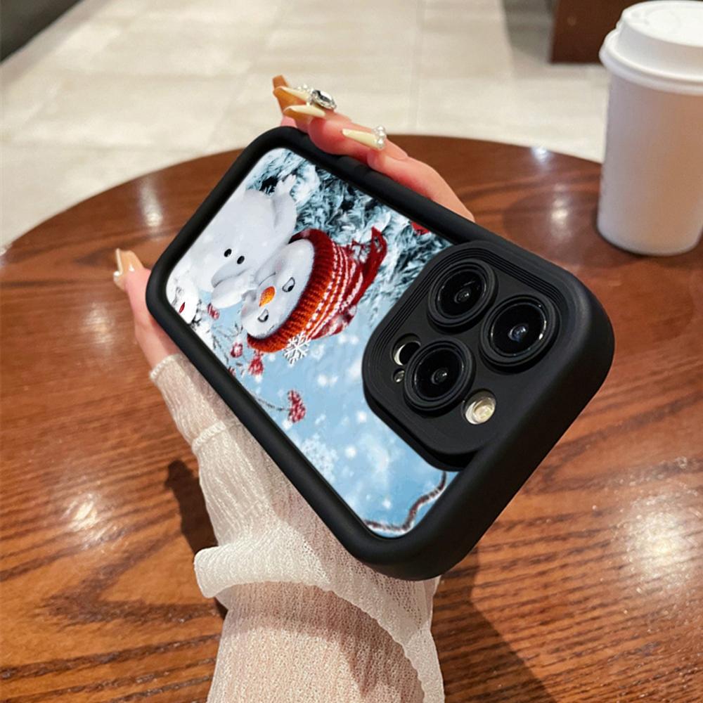 N110 С Новым годом, Рождеством, снеговиком, мягкие чехлы для телефонов с ангельскими глазками для iPhone 16, 15, 14, 13, 11 Pro Max, 8, 7 Plus, 12 mini, XR, XS Max, противоударный чехол