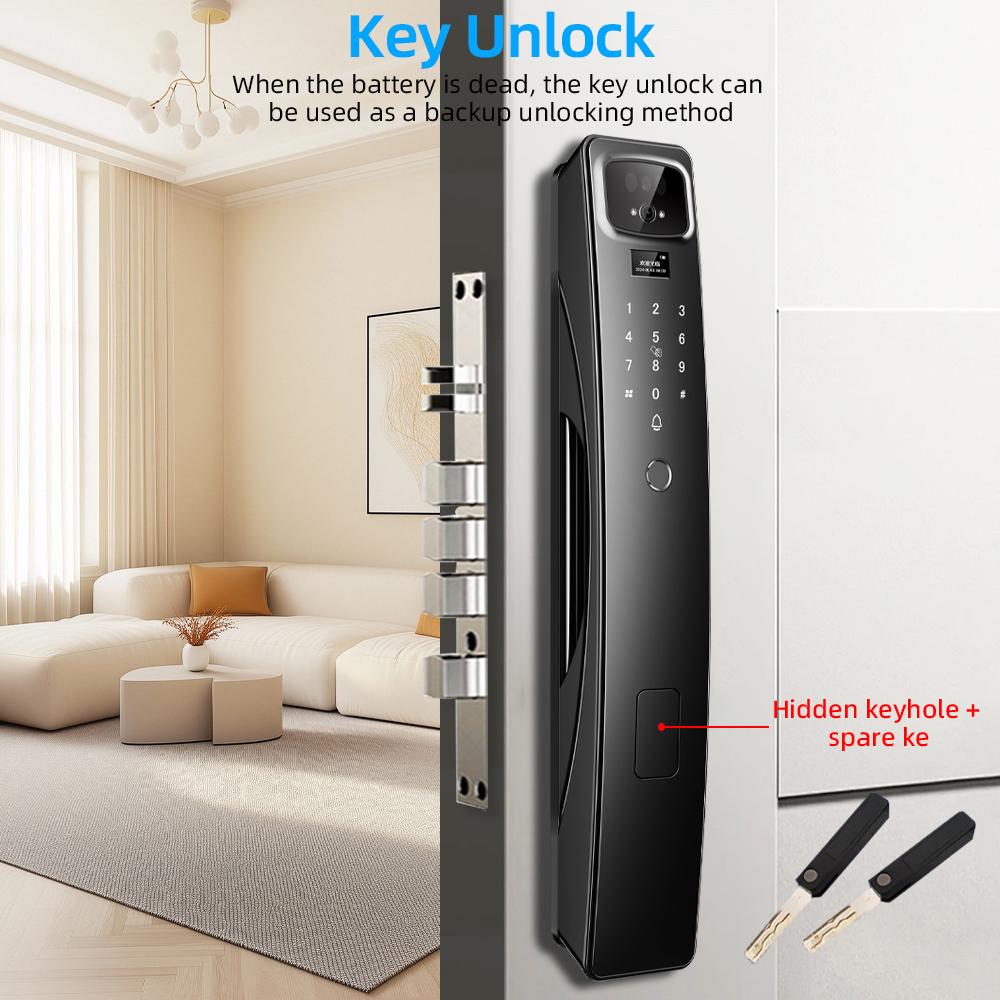 RAYKUBE Fully Automatic Tuya WiFi Smart Lock, Video Intercom, Remote Unlocking, Face Recognition
