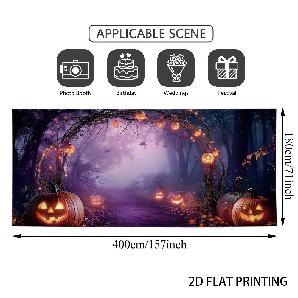 2D flat design, 1 Halloween garage door decoration - A terrifying pumpkin path banner with glowing pumpkin lanternszyc