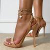 High Quality Pink Patent Leather Summer Women 'S Shoes Sandals Fashion Open Toe Metal Chain Ankle Strap Sexy Stiletto Heels Ladie