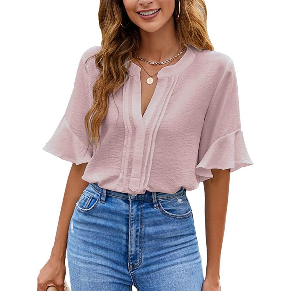 My Wardrobe Authorization женские блузки из шифона с рюшами, короткими рукавами и v-образным вырезом, деловые повседневные топы, летняя милая рубашка