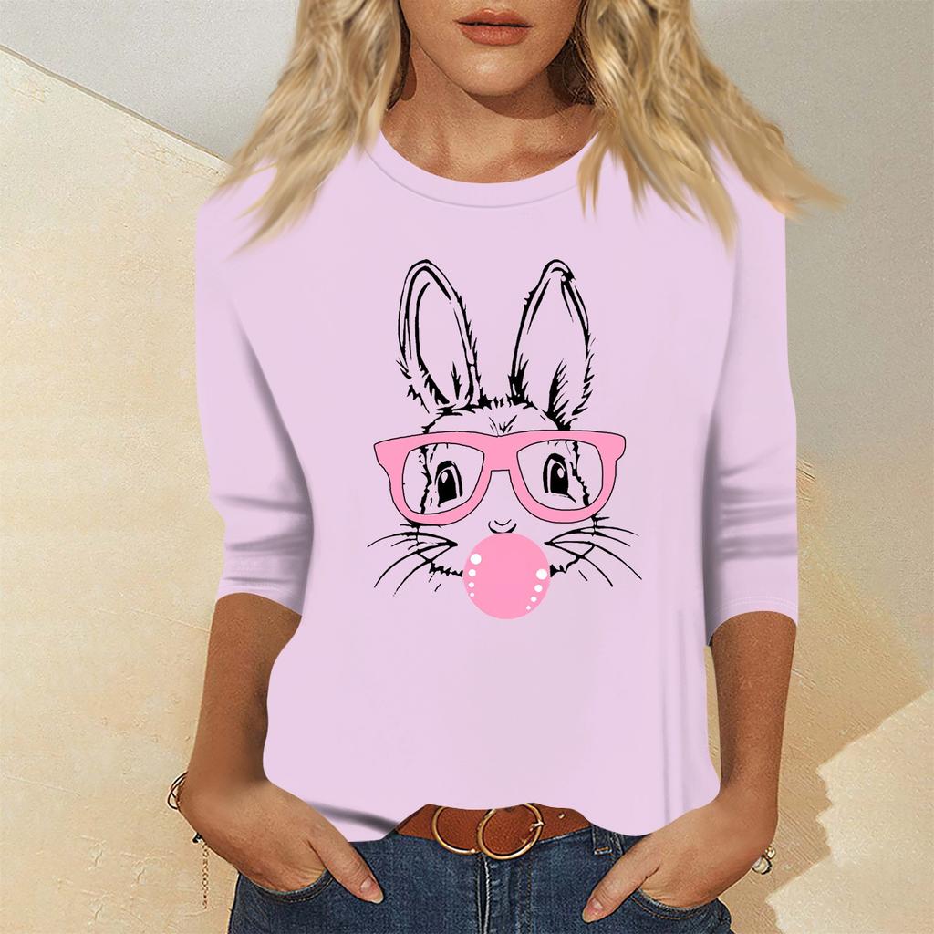 Women's Fashion Casual Seven Sleeve Valentine's Day Printed Pullover Top