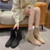 Модные замшевые короткие сапоги с квадратным носком, женские, осенне-зимние, эластичные, с толстым каблуком, на молнии сзади, ботильоны, модные, серые, черные, Botas De Mujer