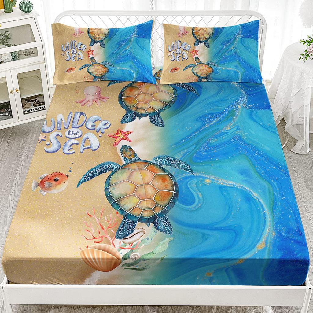 Ocean Turtle Pattern Sheet Three-Piece Digital Printing Bedding Sheet Three-Piece Children Adult