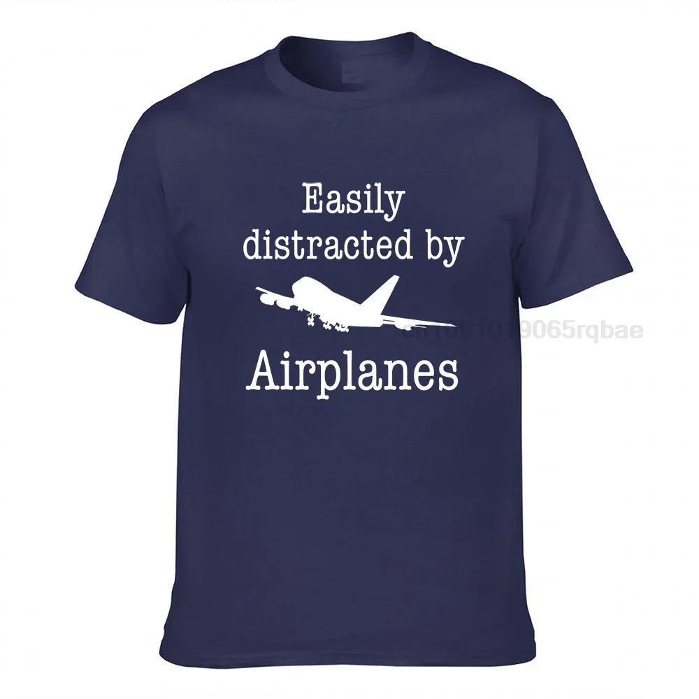 Easily Distracted By Airplanes Funny Pilot Flying Gift Tshirt Cotton Fitness Tight Tees Fitted Male Top Tshirts Slim Fit