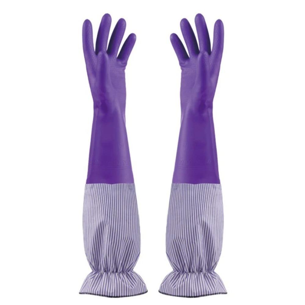Stripe Pattern Cleaning Glove Long Sleeves Rubber Glove for Household Cleaning Work