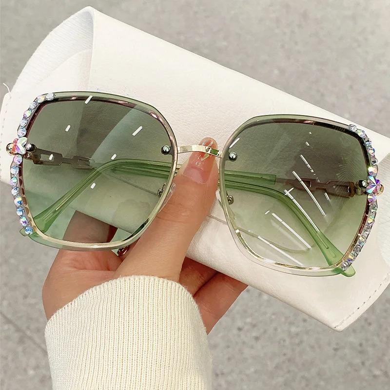New Rimless Rhinestone Sunglasses Fashion Brand Designer Sunglasses Trendy Retro Cutting Lens Gradient Sun Glasses