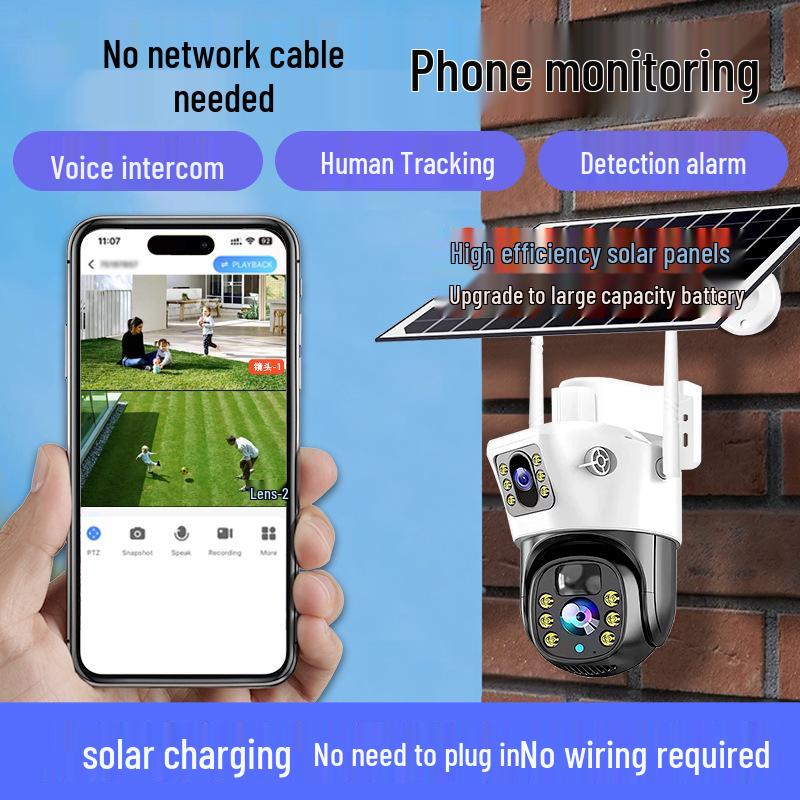 4G Солнечная Двухобъективная PTZ Уличная Водонепроницаемая Камера с Возможностью Автономной Работы