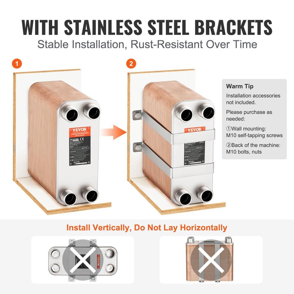 100 Plate Heat Exchanger 4*1-1/4" MNPT Ports 5"x 12" Brazed 316L St. Steel